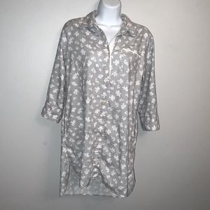 Emma James Cozy Gray & White Floral Nightshirt Sz S